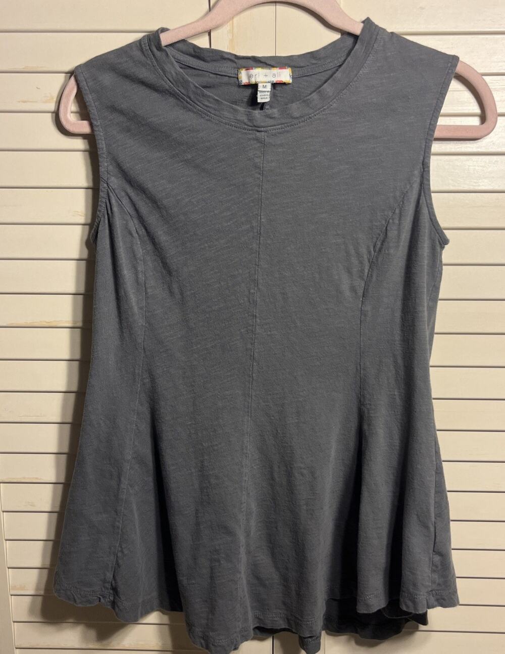 Eri + Ali Sleeveless Flared Tunic Top Cotton Gray Women’s Size Medium